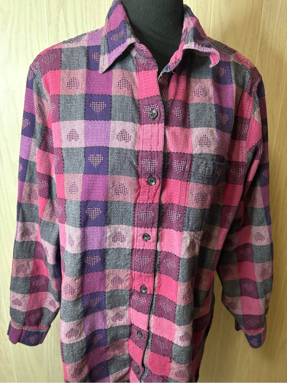 Vintage Woman 70s 80s Button Front Cotton Plaid Shirt Size 1X Colorful